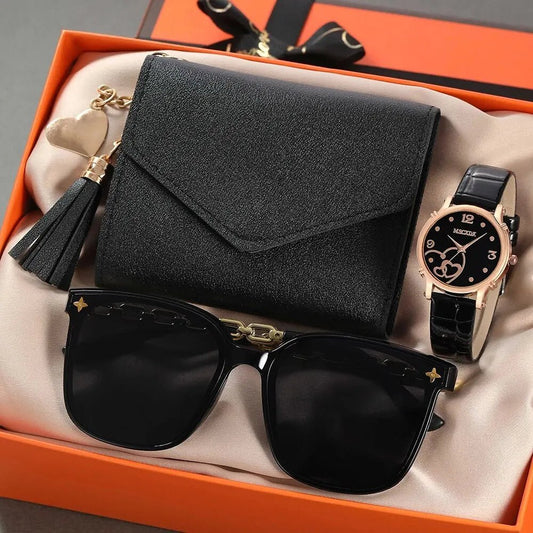 Set orologio occhiali e portafoglio in pelle PU da donna - Idea regalo donna ATREND
