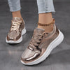 Sneakers casual con plateau in mesh dorato traspirante da donna ATREND