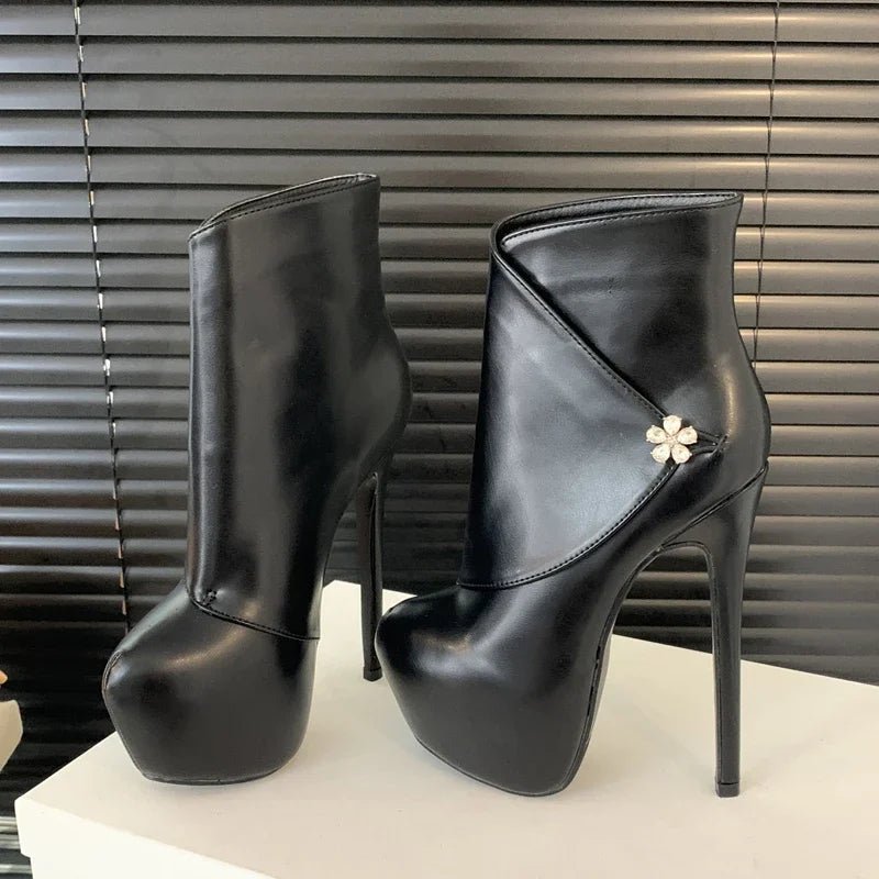 Stivaletti alla caviglia con tacco alto e fiore da donna - Stivaletti donna ATREND