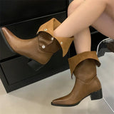 Stivaletti pieghevoli con punta quadrata e bottoni da donna ATREND