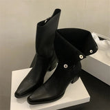 Stivaletti pieghevoli con punta quadrata e bottoni da donna ATREND