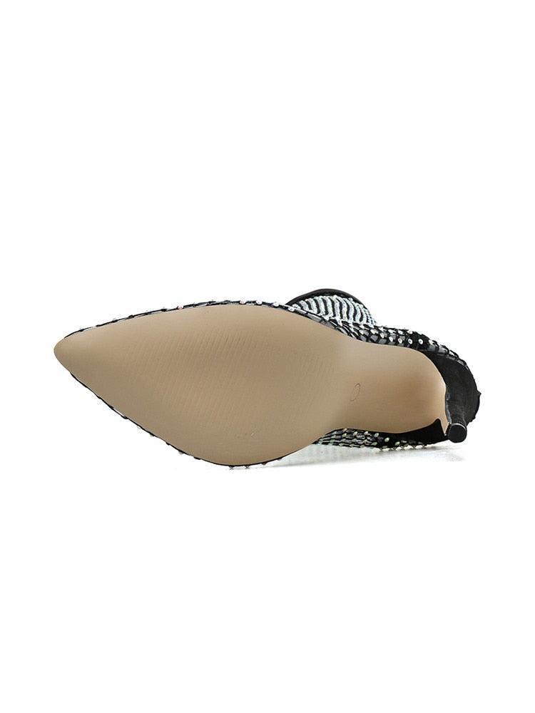 Stivali a rete in tessuto elasticizzato con cristalli da donna - Stivaletti ATREND