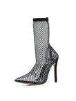 Stivali a rete in tessuto elasticizzato con cristalli da donna - Stivaletti ATREND