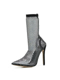 Stivali a rete in tessuto elasticizzato con cristalli da donna - Stivaletti ATREND