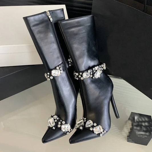 Stivali al ginocchio con fasce di strass da donna - Stivali donna ATREND
