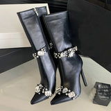 Stivali al ginocchio con fasce di strass da donna - Stivali donna ATREND
