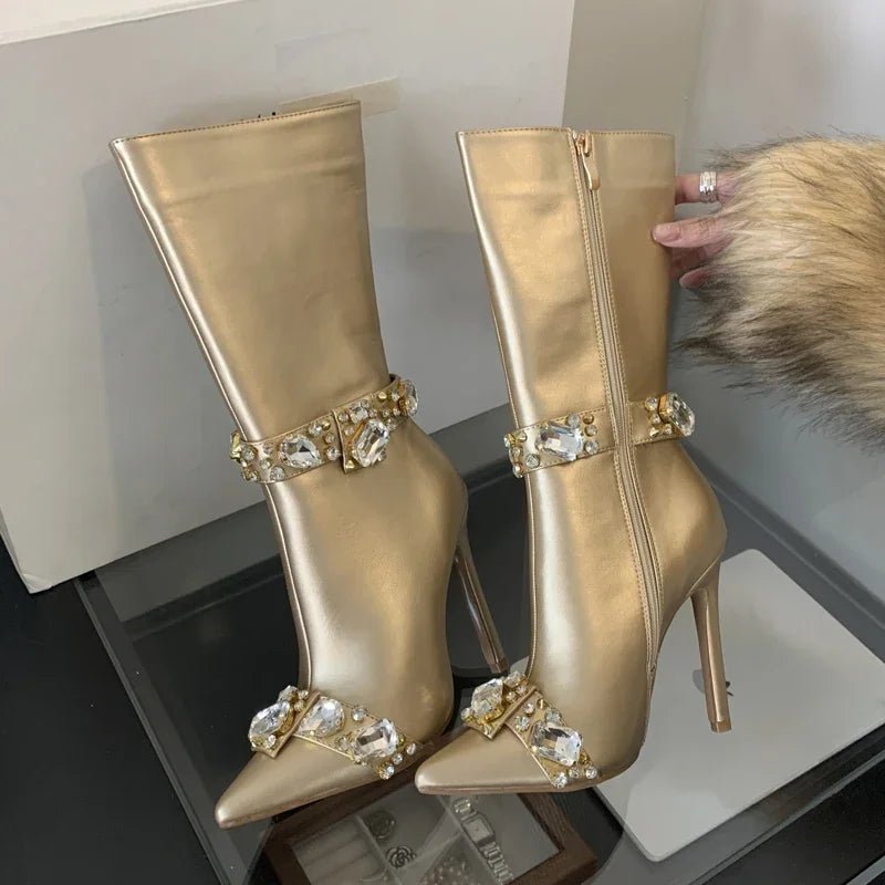 Stivali al ginocchio con fasce di strass da donna - Stivali donna ATREND