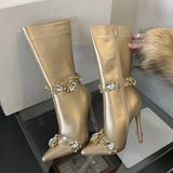 Stivali al ginocchio con fasce di strass da donna - Stivali donna ATREND