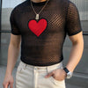 T-shirt casual a rete trasparente con cuore da uomo ATREND