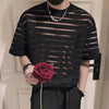 T-shirt casual patchwork a mezze maniche a righe trasparenti da uomo ATREND