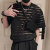T-shirt casual patchwork a mezze maniche a righe trasparenti da uomo ATREND