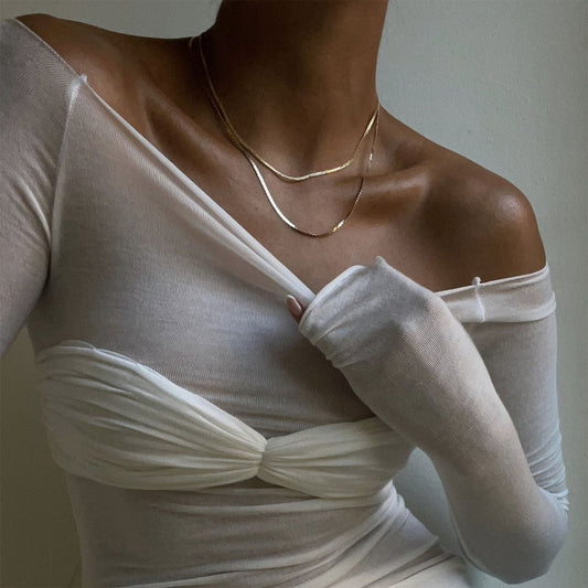 T-shirt in maglia arricciata con spalle scoperte a maniche lunghe - t-shirt ATREND