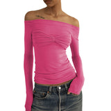 T-shirt in maglia arricciata con spalle scoperte a maniche lunghe - t-shirt ATREND