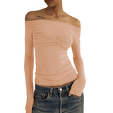 T-shirt in maglia arricciata con spalle scoperte a maniche lunghe - t-shirt ATREND