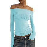 T-shirt in maglia arricciata con spalle scoperte a maniche lunghe - t-shirt ATREND