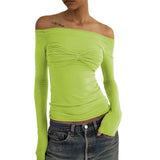 T-shirt in maglia arricciata con spalle scoperte a maniche lunghe - t-shirt ATREND