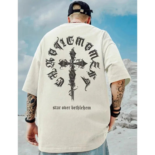 T-shirt oversize in cotone con stampa a lettere da uomo - T-shirt uomo ATREND