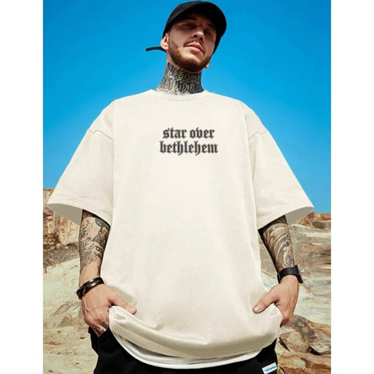 T-shirt oversize in cotone con stampa a lettere da uomo - T-shirt uomo ATREND