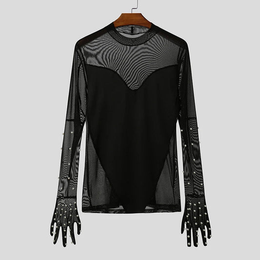 T-shirt patchwork con brillantini e guanti incorporati da uomo ATREND