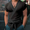 T-shirt patchwork intrecciata con bordo in pizzo e cintura da uomo ATREND