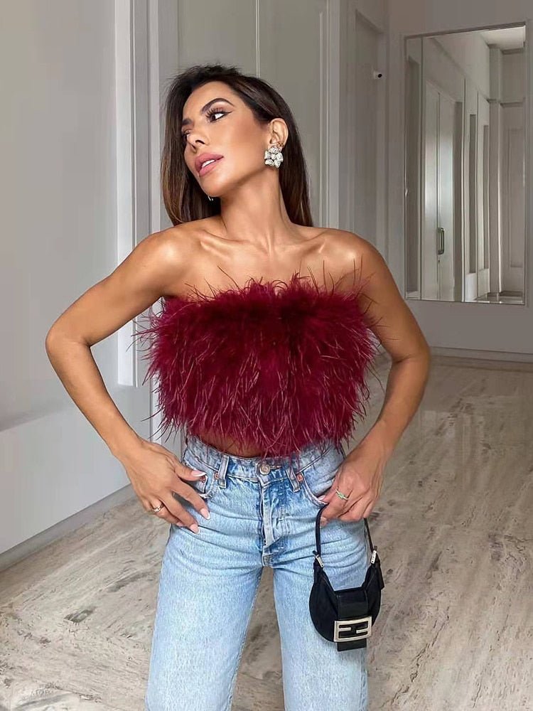 Top corto a fascia in soffice pelliccia sintetica - top donna ATREND
