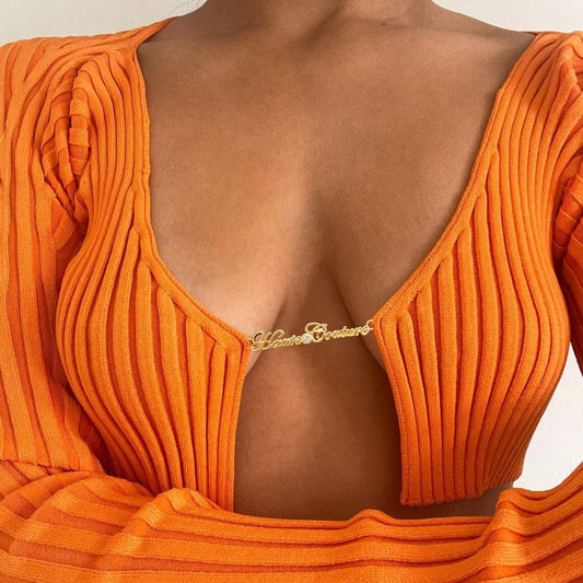 Top corto sexy con catena lavorato a maglia a maniche lunghe - top donna ATREND