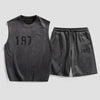 Tuta sportiva scamosciata T-shirt senza maniche e pantaloncini da uomo ATREND