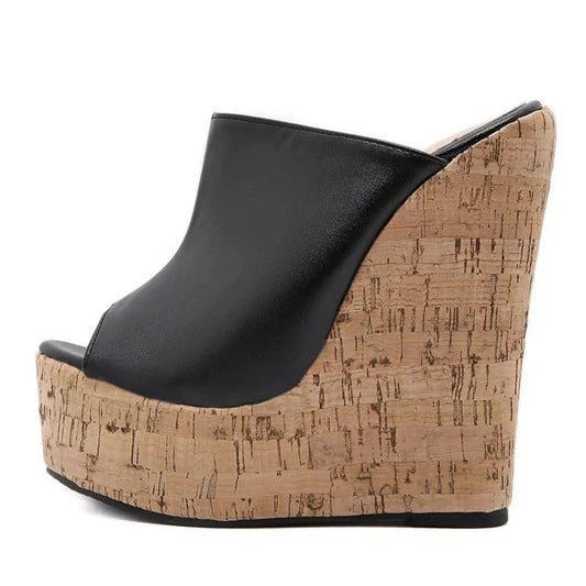 Zeppe alte in sughero in pelle PU da donna - zeppe ATREND