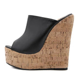 Zeppe alte in sughero in pelle PU da donna - zeppe ATREND
