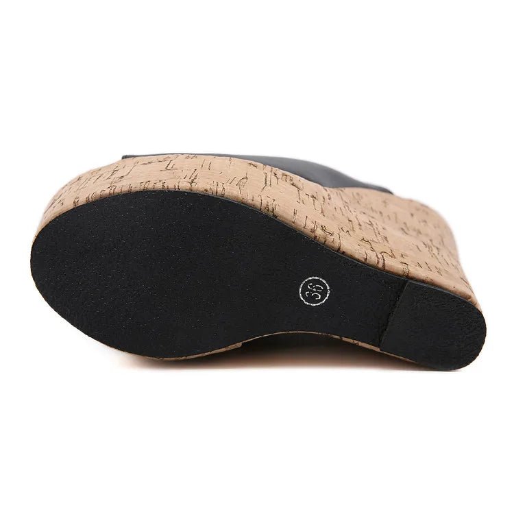 Zeppe alte in sughero in pelle PU da donna - zeppe ATREND