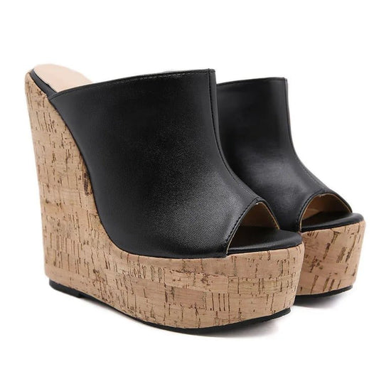 Zeppe alte in sughero in pelle PU da donna - zeppe ATREND